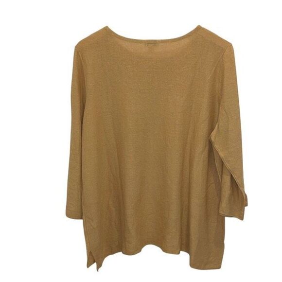 J. JILL Linen Blend Knit Round Neck 3/4 Sleeve Sweater Top Camel X-Large XL - Picture 3 of 8